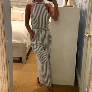 High neck striped jumpsuit